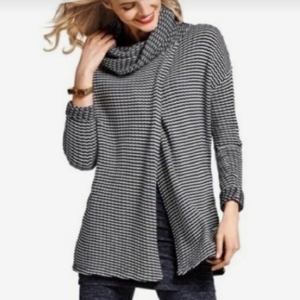 Cabi Fergie Black and White Cowl Neck Wrap Sweater Sz S